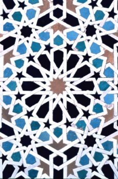Detail of mosaic tile pattern in the courtyard of the Al-Attarine Madrasa, Fez (14th century), as seen on the cover of Islamic Patterns by Keith Critchlow